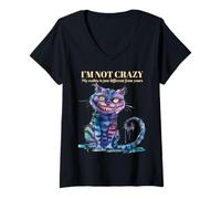 Femme Cheshire Alice Wonderland Cat I'm Not Crazy Livres Vintage T-Shirt avec Col en V