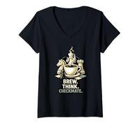 Femme Chess Coffee Strategy Graphic Thinker Mindset Design T-Shirt avec Col en V