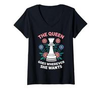 Femme Chess The Queen va où Elle Veut de l'humour T-Shirt avec Col en V