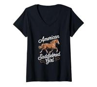 Femme Cheval American Saddlebred Girl T-Shirt avec Col en V