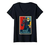 Femme Cheval amiral de guerre, course de chevaux, Del Mar, Santa Anita, cheval T-Shirt avec Col en V