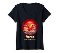 Femme Cheval Année Chinois Zodiaque Lunaire Nouvel an Feu Cheval T-Shirt avec Col en V