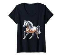 Femme Cheval Arabe T-Shirt avec Col en V