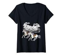 Femme Cheval Chevaux Montagne Nature Enfant Fille Garçon Adolescent T-Shirt avec Col en V