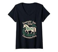 Femme Cheval Connemara Emerald Isle Celtic Art Equestre T-Shirt avec Col en V