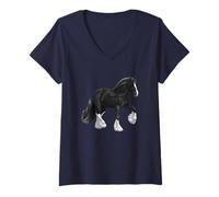 Femme Cheval de Trait Noir et Blanc Gypsy Vanner T-Shirt avec Col en V