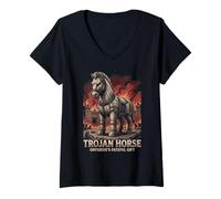 Femme Cheval de Troie Mythologie Grecque Ancient Odysseus War T-Shirt avec Col en V
