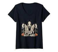 Femme Cheval Effrayant pour Halloween - Fantôme Mignon T-Shirt avec Col en V