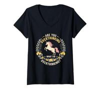 Femme Cheval, est-ce Que tu réfléchis trop à ce Que Je Pense trop T-Shirt avec Col en V