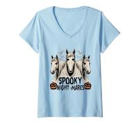 Femme Cheval fantôme Amusant pour Halloween T-Shirt avec Col en V