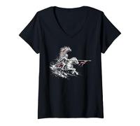 Femme Cheval Guerrier Hussar ailé polonais T-Shirt avec Col en V