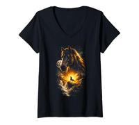 Femme Cheval Hurlant à la Lune Fantasy Art Forest Graphic T-Shirt avec Col en V