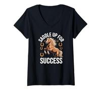 Femme Cheval inspirant en selle pour réussir T-Shirt avec Col en V
