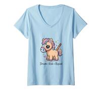 Femme Cheval Kawaii Mignon Dream Ride Repeat Horse T-Shirt avec Col en V