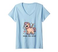 Femme Cheval Kawaii Mignon Dream Ride Repeat Horse T-Shirt avec Col en V