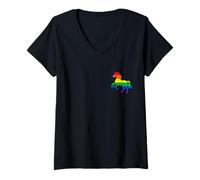 Femme Cheval LGBTQ Pride Flag Rainbow Pocket Minimaliste Derby #25DA T-Shirt avec Col en V