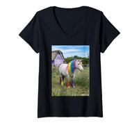 Femme Cheval Licorne T-Shirt avec Col en V