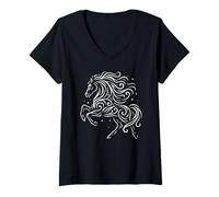 Femme Cheval Sauvage sous étoiles Art Hivernal paisible T-Shirt avec Col en V