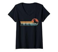 Femme Cheval Vintage Coucher de Soleil Rétro Graphique Équitation Équitation #25D16 T-Shirt avec Col en V