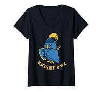 Femme Chevalier Chouette drôle médiévale Jousting Ren Faire T-Shirt avec Col en V