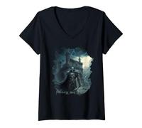 Femme Chevalier en Orage avec Pluie T-Shirt avec Col en V