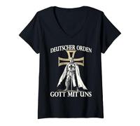 Femme Chevalier médiéval Buhurt et Croix Hema T-Shirt avec Col en V