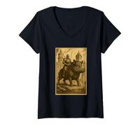 Femme Chevalier médiéval chevauchant un sanglier surréaliste T-Shirt avec Col en V