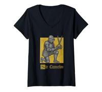 Femme Chevalier Sir Cumcise Jeu de Mots médiéval drôle T-Shirt avec Col en V