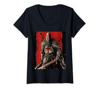 Femme Chevalier Templier Chrétien Guerrier de Dieu Crusader Cadeau T-Shirt avec Col en V