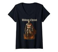 Femme Chevalier templier - du Christ - catholique T-Shirt avec Col en V