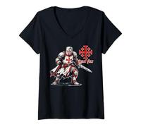 Femme Chevaliers Templiers Croisades Deus Vult T-Shirt avec Col en V