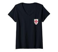 Femme Chevaliers Templiers Croix Croisades Imprimé Latéral T-Shirt avec Col en V