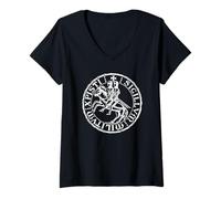 Femme Chevaliers Templiers de l'Ordre du Temple de Salomon Croisé Sceau T-Shirt avec Col en V