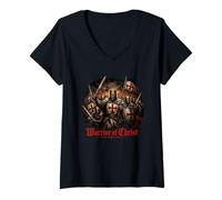 Femme Chevaliers Templiers : Guerrier du Christ - Croisés T-Shirt avec Col en V