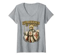 Femme Chevaliers Templiers : Guerrier du Christ T-Shirt avec Col en V