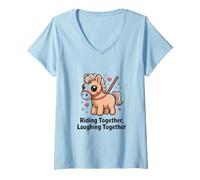 Femme Chevaucher Ensemble Rire Ensemble Mignon Poney T-Shirt avec Col en V