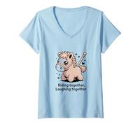 Femme Chevaucher Ensemble Rire Ensemble Mignon Poney T-Shirt avec Col en V