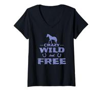 Femme Chevaux Crazy Wild and Free T-Shirt avec Col en V