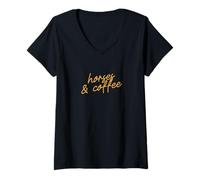 Femme Chevaux et café, écriture Minimaliste du sud-Ouest T-Shirt avec Col en V