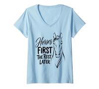 Femme Chevaux First The Rest Later Equestrian Lover T-Shirt avec Col en V