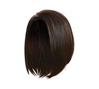 Femme Cheveux Courts Coupe Mi-long Cheveux Raides Fendu sur le côté Frange Tête de Poire Marron Dorée Perruques Courtes Pour Femmes