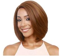 Femme Cheveux Courts Coupe Mi-long Cheveux Raides Fendu sur le côté Frange Tête de Poire Marron Dorée Perruque Bou Naturelle Long (Brown, One Size)