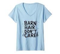 Femme Cheveux d’écurie ? On s’en fiche ! Design cavalière T-Shirt avec Col en V