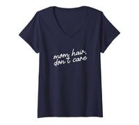 Femme Cheveux de Maman, Je m'en Fous Phrase de Script de Maman T-Shirt avec Col en V