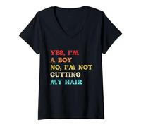 Femme Cheveux Longs Oui, Je suis Un garçon, Non, Je ne me Coupe Pas Les Cheveux Rétro T-Shirt avec Col en V