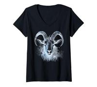 Femme Chèvre à Cornes maléfique de Satan de la sorcière T-Shirt avec Col en V