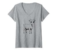 Femme Chèvre Cool Portant des Lunettes de Soleil, Amant de chèvre T-Shirt avec Col en V