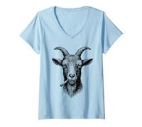 Femme Chèvre Fumant Un Cigarette Grunge Animal Punk Rebelle T-Shirt avec Col en V