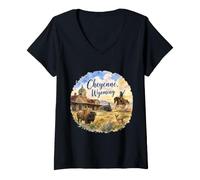 Femme Cheyenne, Wyoming, Capitale, T-Shirt avec Col en V