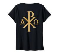 Femme Chi Rho: Alpha Omega - Symboles chrétiennes T-Shirt avec Col en V